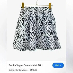 Sur‎ La Vague Womens Black White Egyptian Print Elastic Waist Celeste Mini Skirt